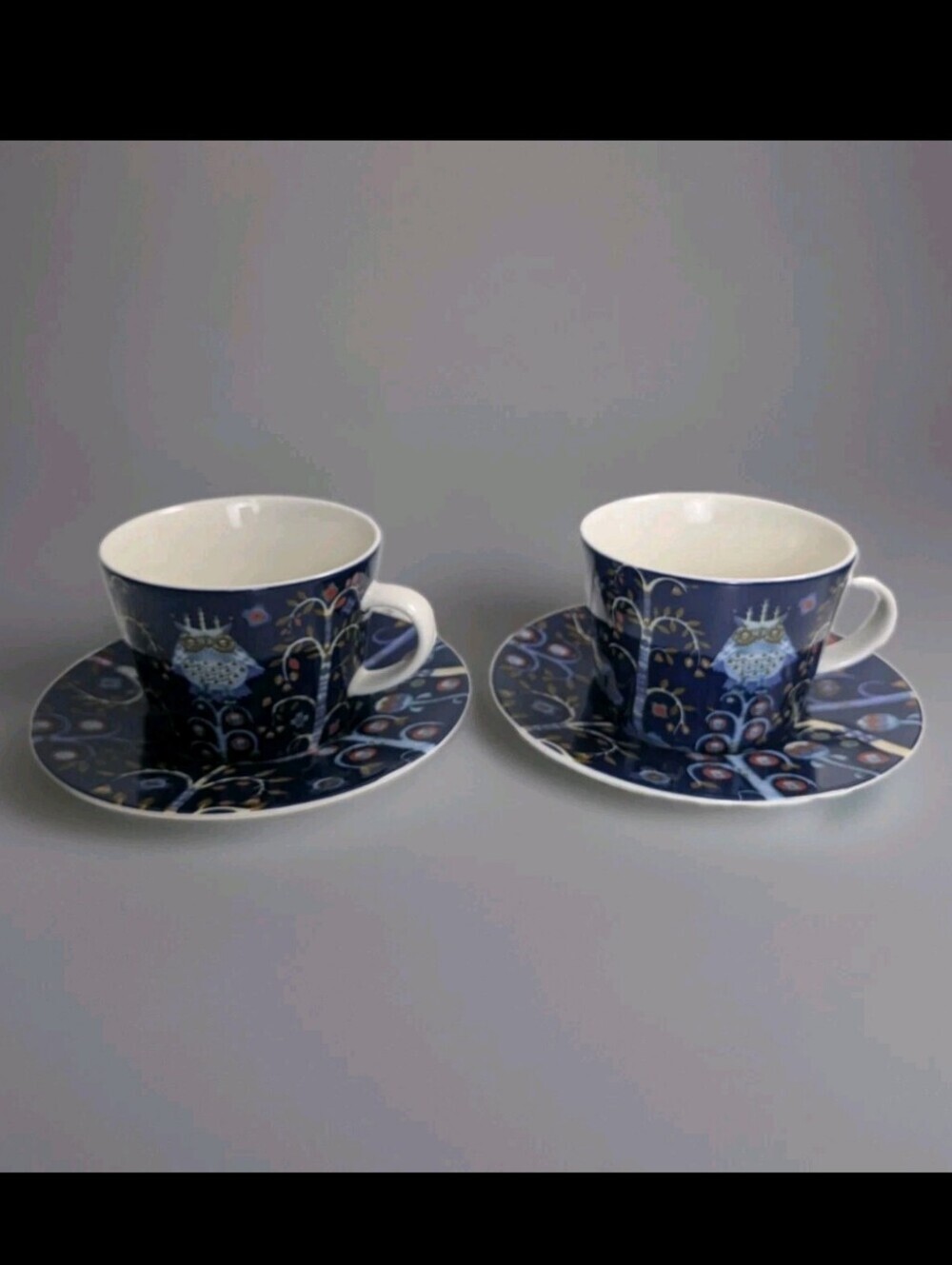 Iittala Taika Cup N Saucer Blue Owl Woodland Creatures Klaus Haapaniemi Set Of 2